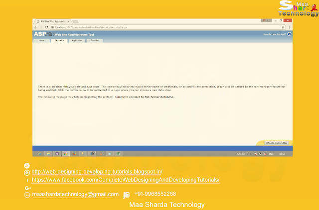 Web Site Administration Tool error Unable to connect to SQL Server database.