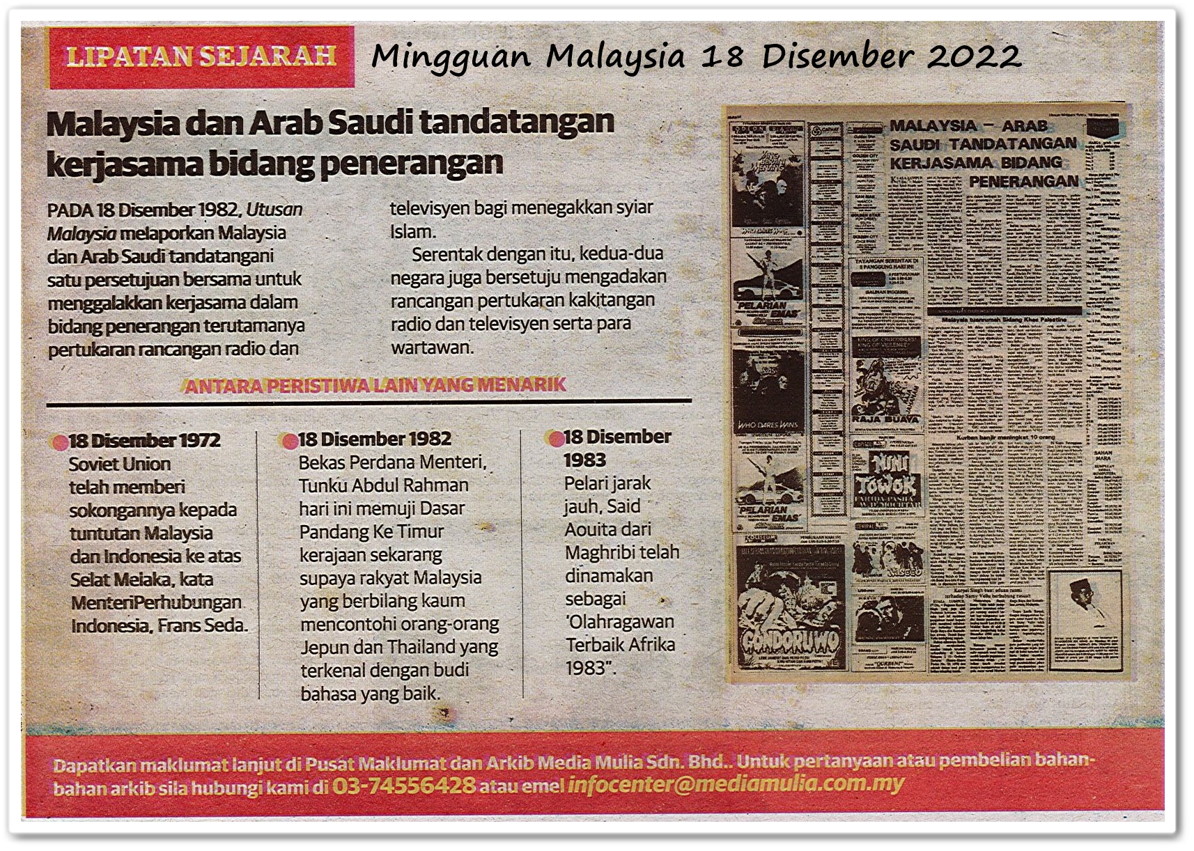 Lipatan sejarah 18 Disember - Keratan akhbar Mingguan Malaysia 18 Disember 2022