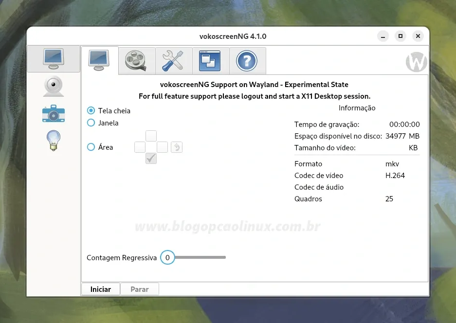 vokoscreenNG executando no Fedora 40 Workstation