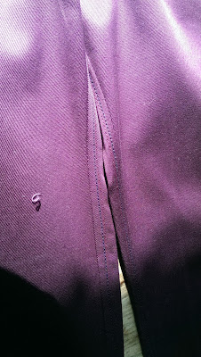 inseam detail on purple seagull jeans