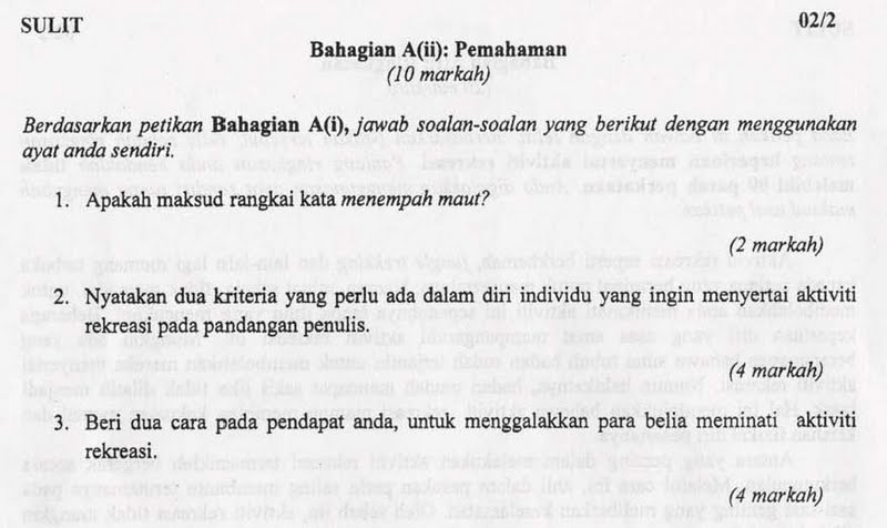 Contoh jawapan soalan percubaan Bahasa Melayu kertas 2 