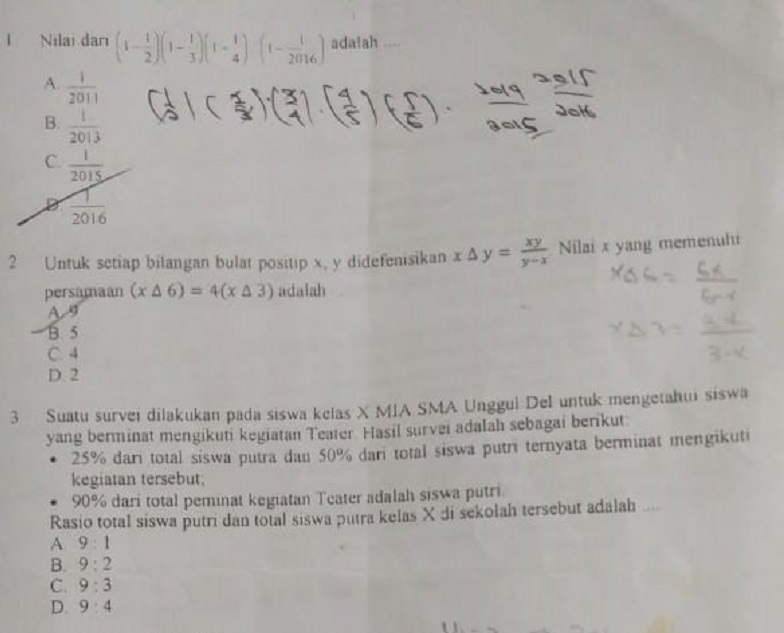 Diskusi Matematika Soal Ujian Masuk SMA Unggul DEL  Soal dan Pembahasan Seleksi Akademik Masuk SMA Unggul DEL Laguboti tahun 2018 (*Matematika Sekolah Menengah Pertama HOTS)