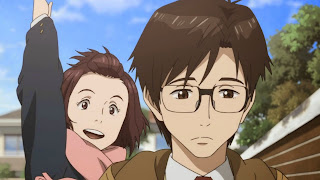 Shinichi Izumi oraz jego przyjaciółka Satomi Murano w drodze do szkoły