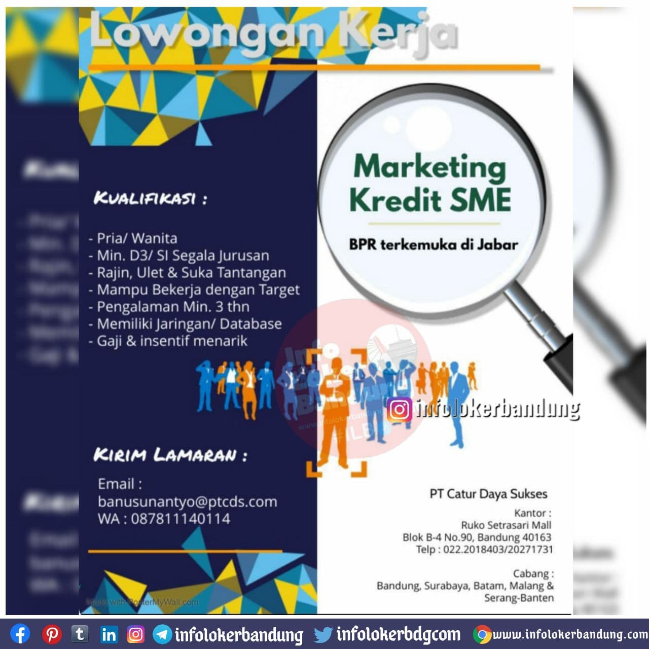 Lowongan Kerja Marketing Kredit SME PT. Catur Daya Sukses Bandung Desember 2020