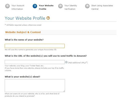 Web Site Details in Amazon Associates Registration