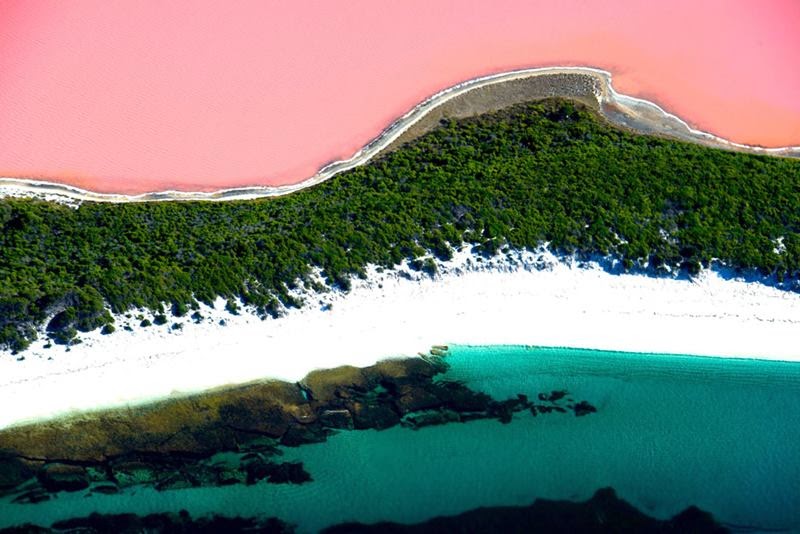 Pink Hillier Lake of Middle island, Australia