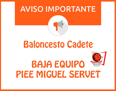 BALONCESTO CADETE: Baja equipo Piee Miguel Servet