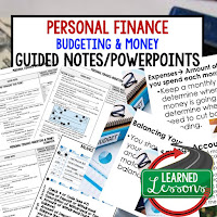 Personal Finance: Budgeting and Money, Credit, Buying a Car, Getting Insurance, Paying for College, Applying for a Job, Getting Your Own Home, Paying and Filing Taxes Guided Notes & PowerPoint
