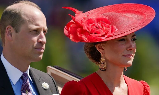 The Princess of Wales wore a red dress by Alexander McQueen. The Duchess of Edinburgh wore a pink dress. Princess Beatrice
