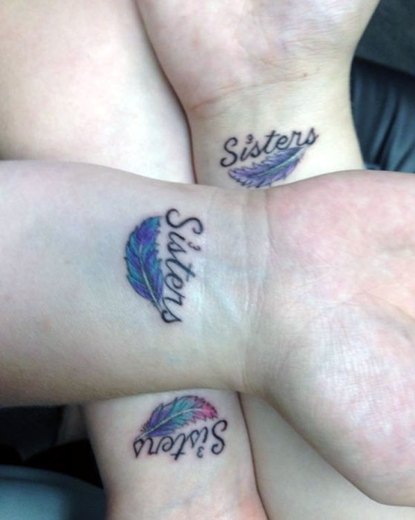 Matching tattoo is stunning colorful feather sisters tattoo designs for inspiration that look nice on your wrists