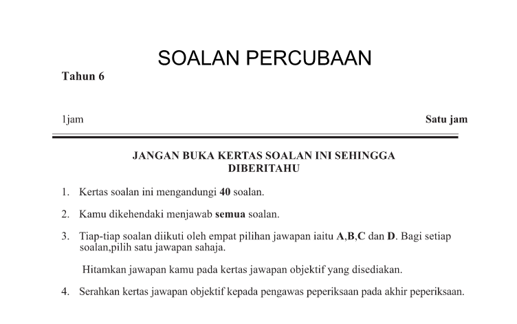 Soalan Percubaan UPSR Bahasa Inggeris 2016 AR1 Negeri 