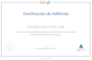 Certificado Google Adwords para Shopping  - Eduardo Jose Yauri Luna