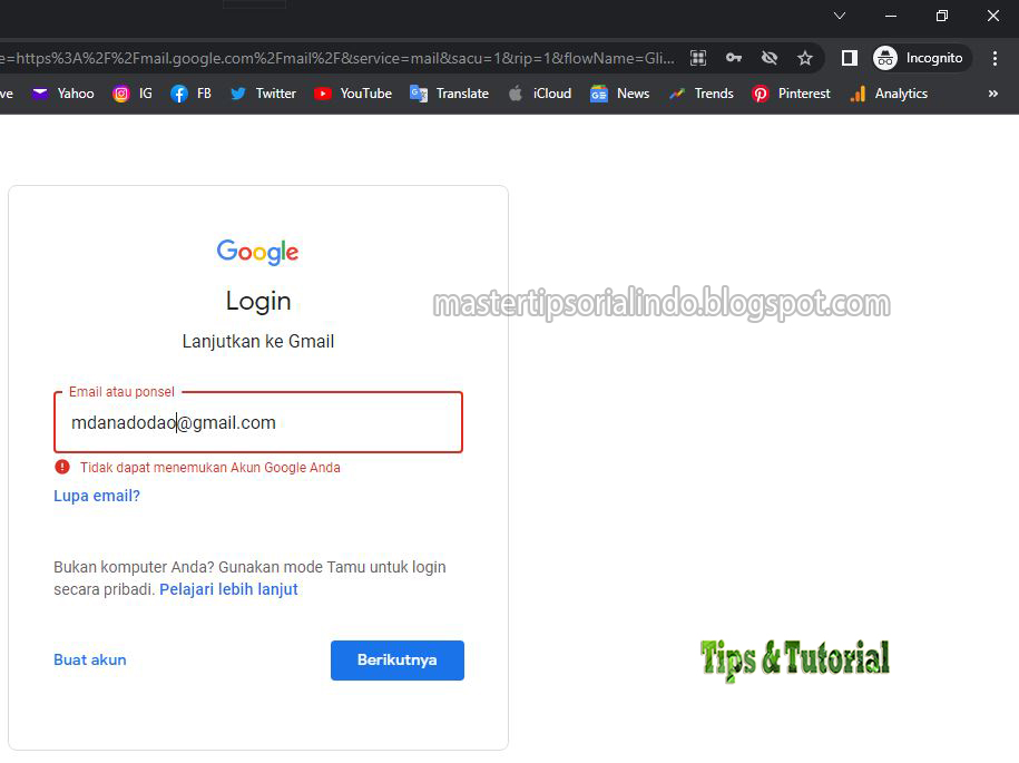 Ошибка gmail. Gmail address not found.