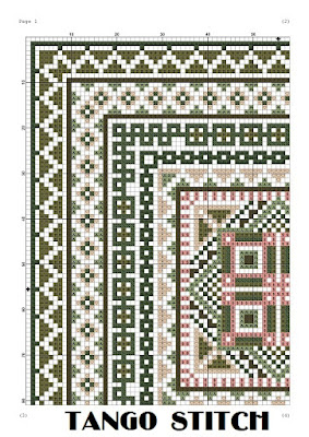 Cute pink green cross stitch ornaments embroidery pattern - Tango Stitch