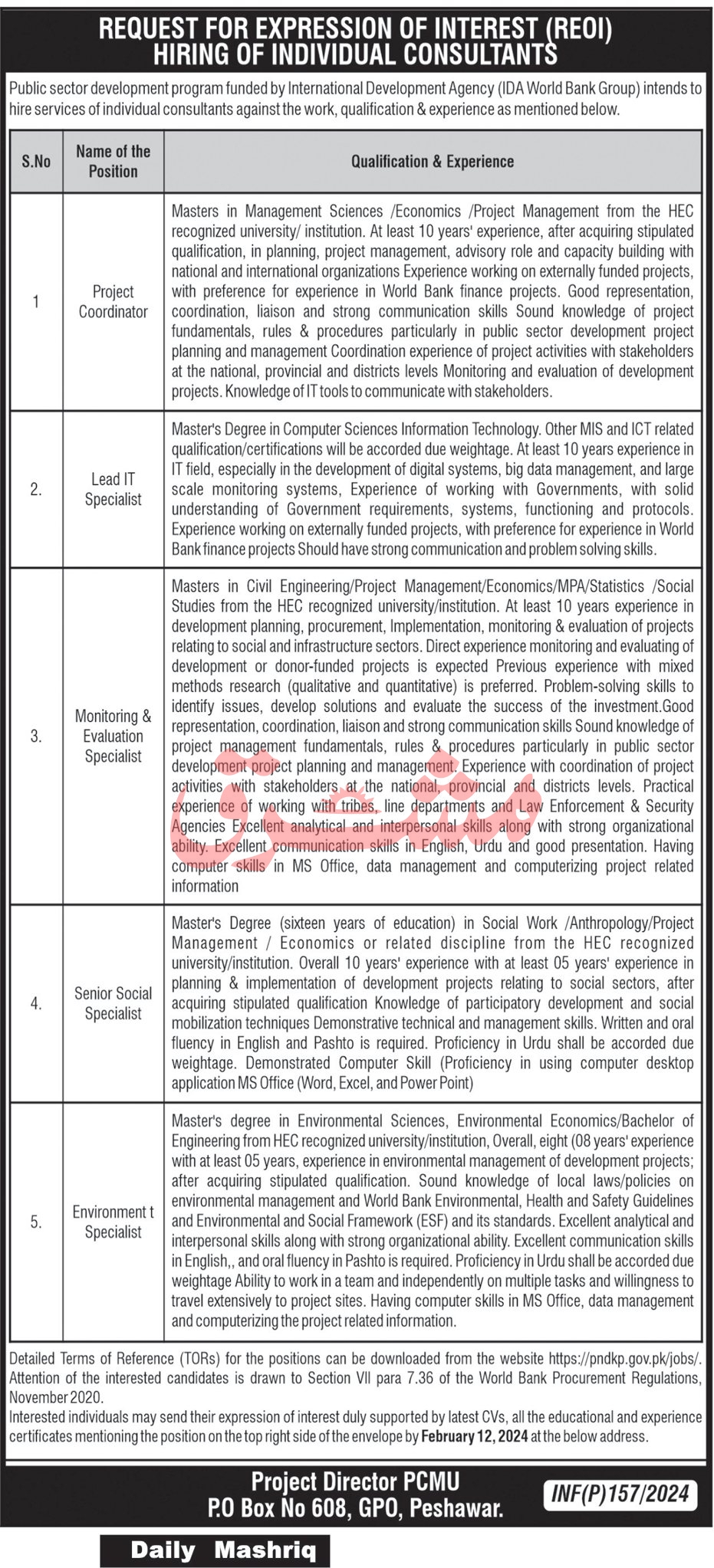 Public Sector Organization Jobs In  Peshawar 2024