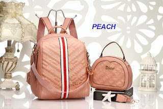 TAS RANSEL WANITA IMPORT BATAM TERBARU TAS GENDONG CEWEK KULIT FASHION MURAH DV4163CD# SET 2 IN 1 SEMI PREMIUM