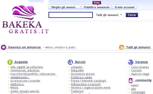 Pubblica annunci gratis su Bakeka-gratis.it