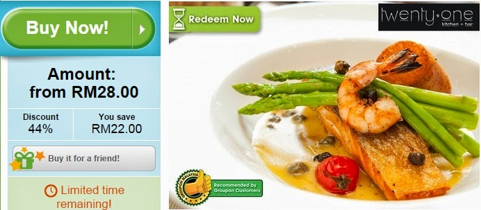 TwentyOne Kitchen + Bar offer, discount, groupon malaysia