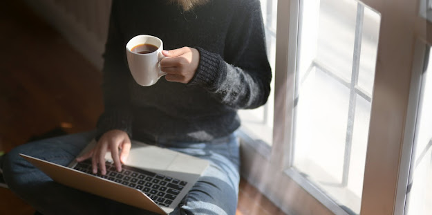 women, work from home, by the window, laptop