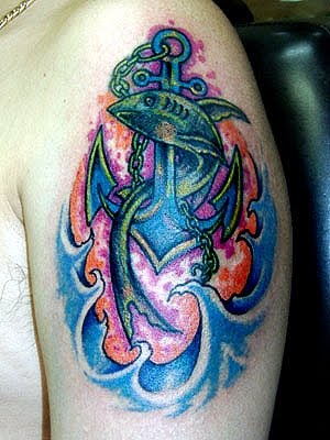 Anchor Tattoo and Fish Tattoo Design 1