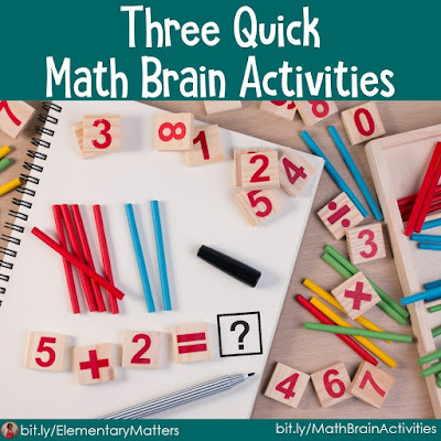 Three Quick Math Brain Activities: Here are three quick ideas for getting children to think about math, while keeping the brain engaged.