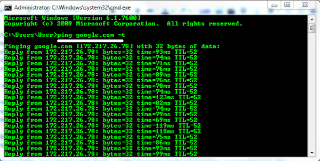 Cara Ping Google dengan CMD supaya koneksi Internet Stabil