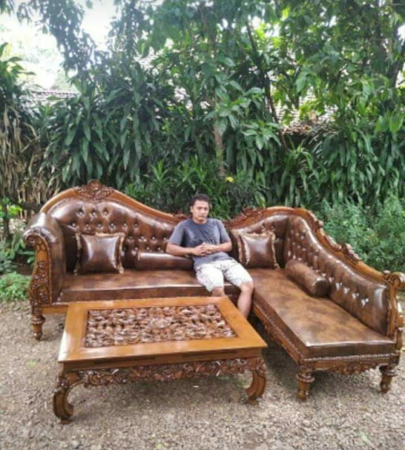 pilihan model kursi ruang tamu minimalis model L sudut sofa kayu jati mewah ukiran elegan klasik khas asli Jepara