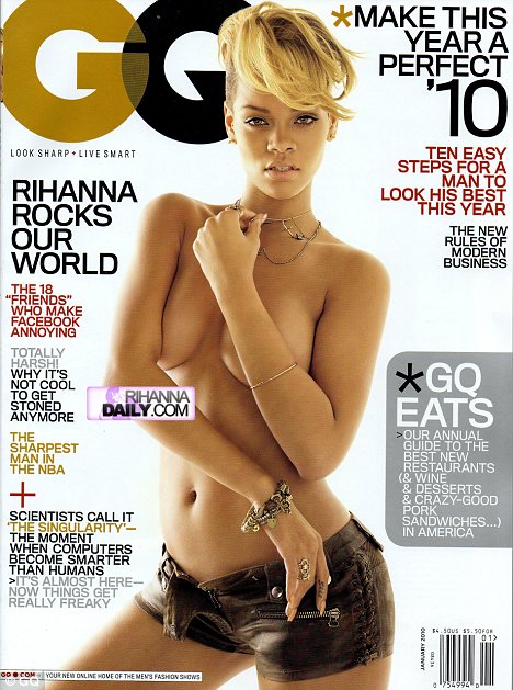 Rihanna  Goes Topless on  the Cover of GQ Magazine January 2010 Issue