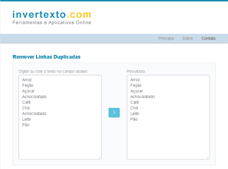 Remover Linhas Duplicadas - invertexto.com