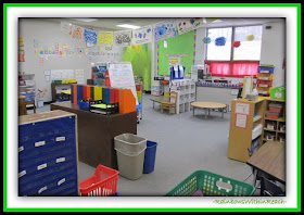 Kindergarten Classroom Organization of Centers (Classroom Decor RoundUP at RainbowsWithinReach) 