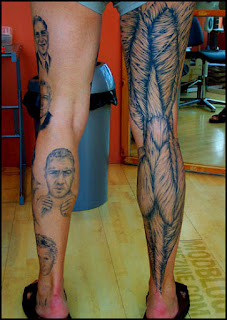 anatomical tattoo on the leg