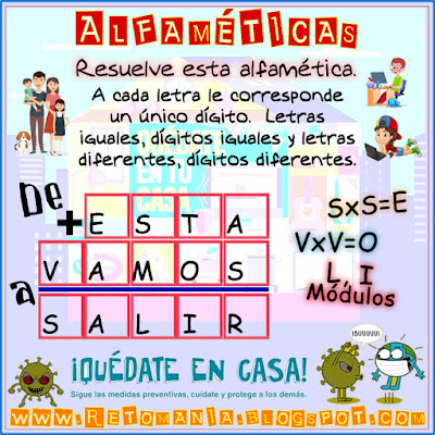 Alfamética, Criptoaritmética, Criptosuma, Coronavirus, Covid19, Juego de letras, Juego de Palabras, Desafíos matemáticos, Retos matemáticos, Problemas matemáticos