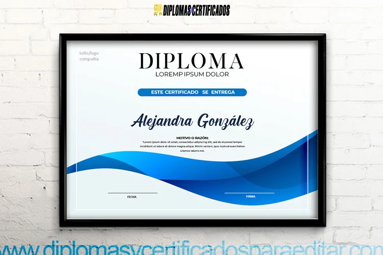 Plantilla de diploma con formas azules