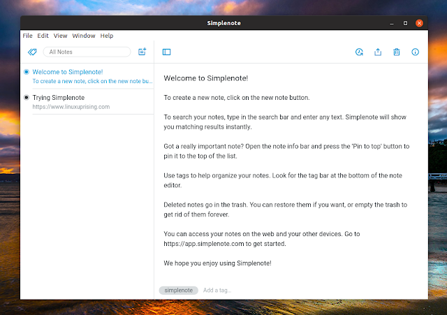 Simplenote Linux application