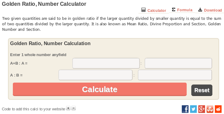 Golden Ratio, Number Calculator