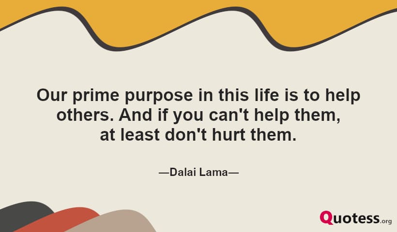 Our prime purpose in this life is to help others. And if you can't help them, at least don't hurt them.