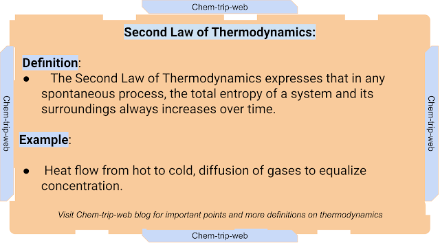 The Second Law of Thermodynamics expresses that in any spontaneous process, the total entropy of a system and its surroundings always increases over time.Heat flow from hot to cold, diffusion of gases to equalize concentration