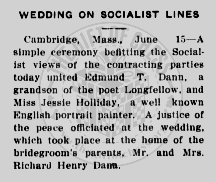 1912, Edmund Dana marriage to Jessie Holliday