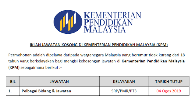 jawatan kosong kementerian pendidikan malaysia