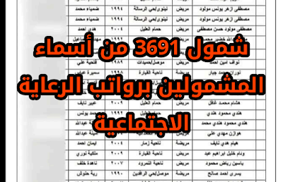 شمول 3691 من أسماء المشمولين برواتب الرعاية الاجتماعية المتقدمين عن طريق النواب