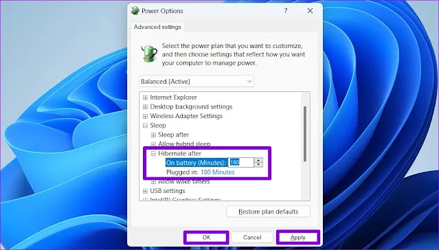 configure hibernate mode to turn on automatically on-windows