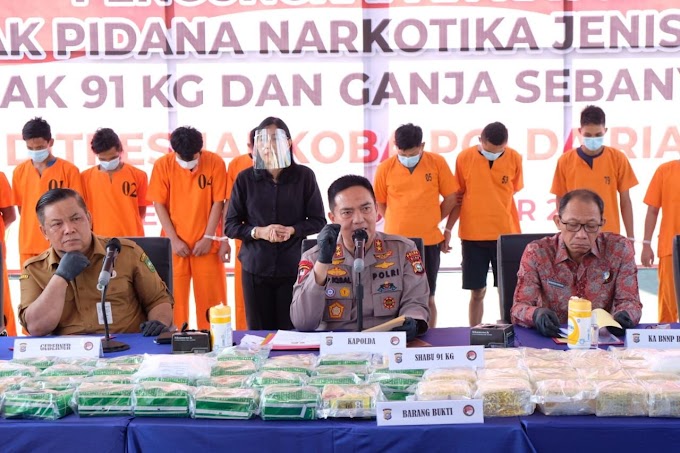 Polda Riau Amankan 91 Kg Sabu dari Beberapa Tempat Berbeda