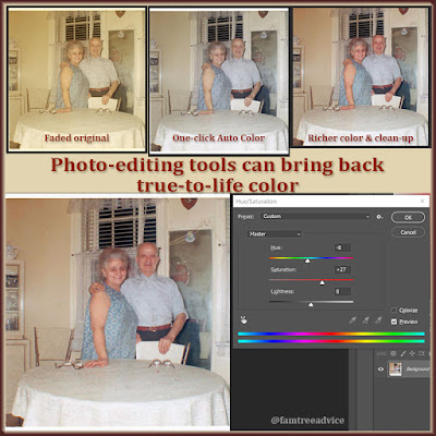 You'll be amazed by the rich color software can restore to faded old photos.