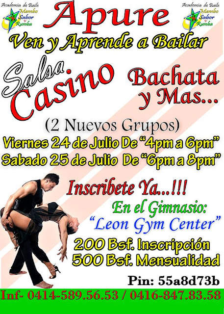 VER AFICHE: Quieres aprender a Bailar salsa casino y bachata en San Fernando.