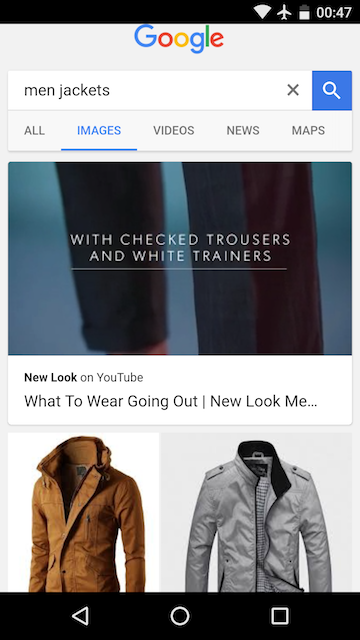 Google Image Search testing YouTube videos with “New Look on YouTube”