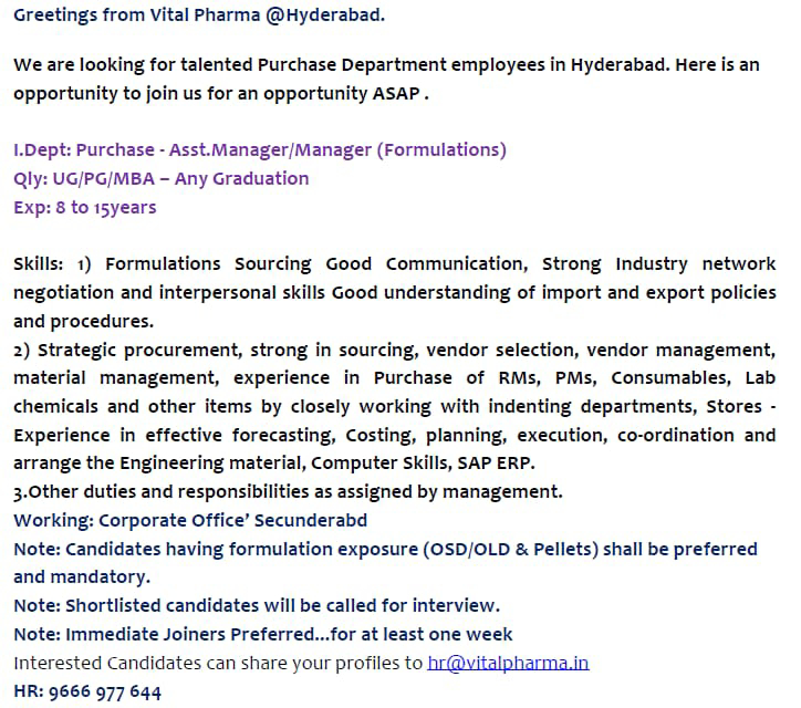 Job Availables,Vital Pharma Job Vacancy For UG/ PG/ MBA-Any Graduate