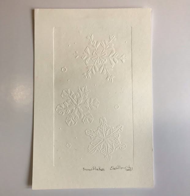 Arctic fox and Aurora, linocut, 9.25" x 12.5" by Ele Willoughby, 2023