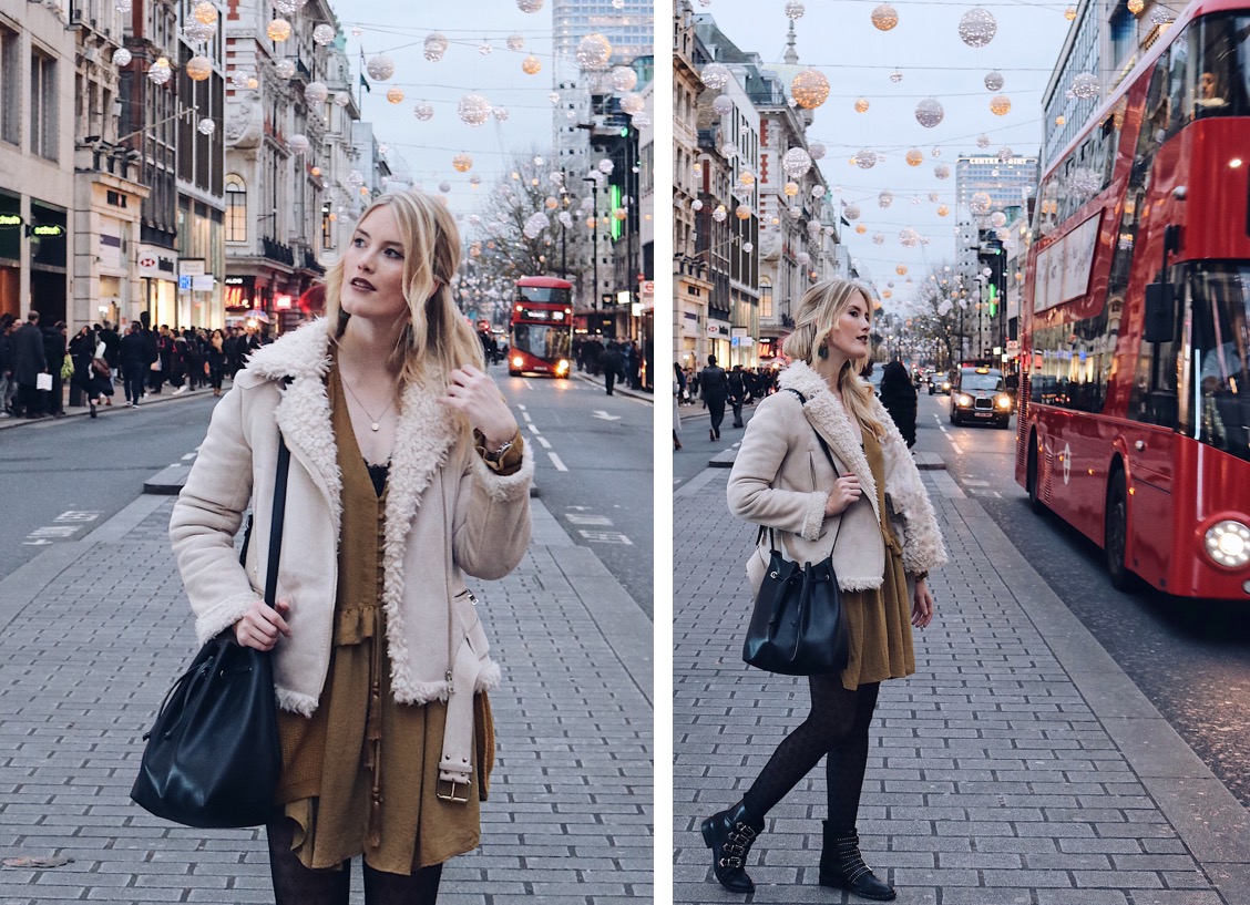 Fashion Outfit: zur blauen Stunde an der weihnachtlichen Oxford Street, London.