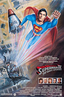 Superman IV poster - superman blasting out of the top of a rocket