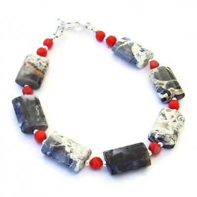 handmade gemstone bracelet silver leaf jasper and red coral